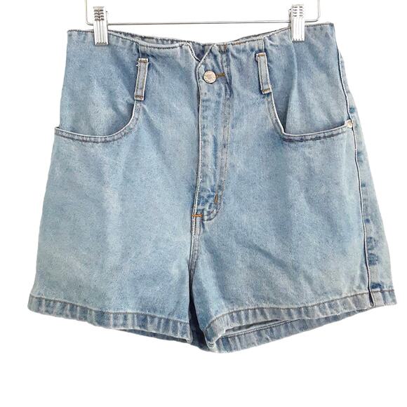 Vintage 1990s Ultra High Rise Denim Shorts Light Wash Jeans Y2K Mom Jeans - Picture 1 of 7